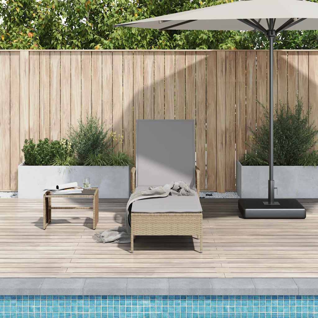 vidaXL Ligbed met Kussen Beige Poly Rattan