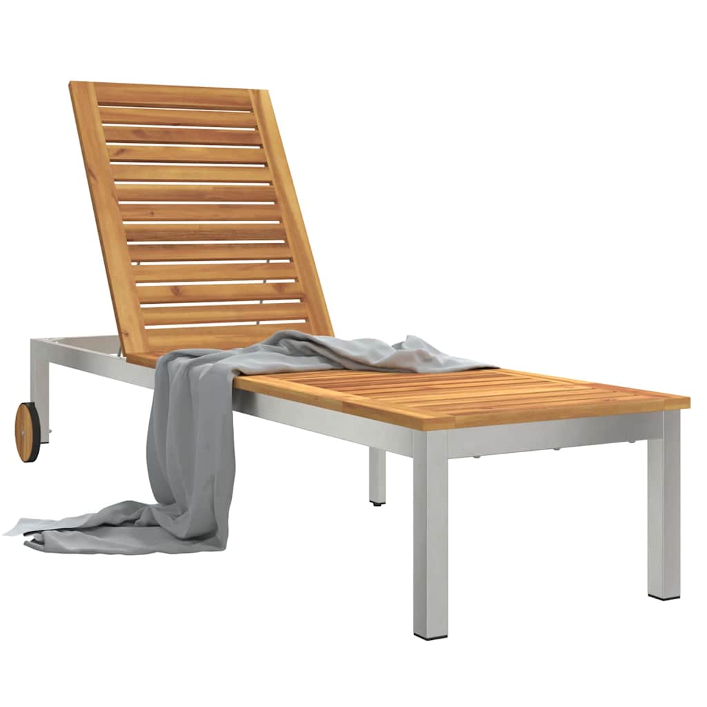 vidaXL Ligbed met Wielen 207 x 58 x 35 cm Van Massief Acaciahout & RVS