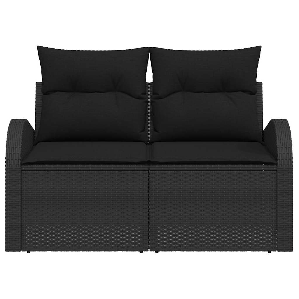 vidaXL 2-zits tuinbank met kussens zwart poly rattan