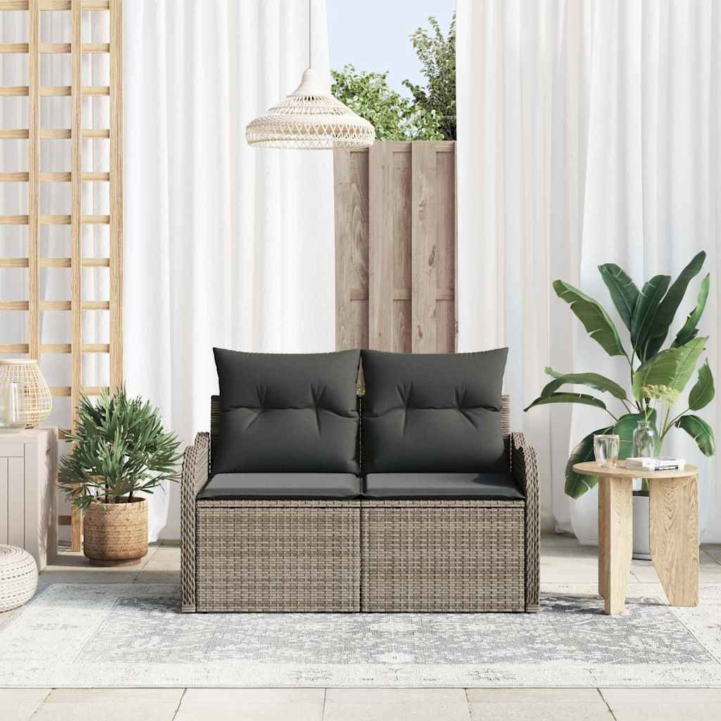 vidaXL 2-Zits Tuinbank met Kussens Grijs Poly Rattan