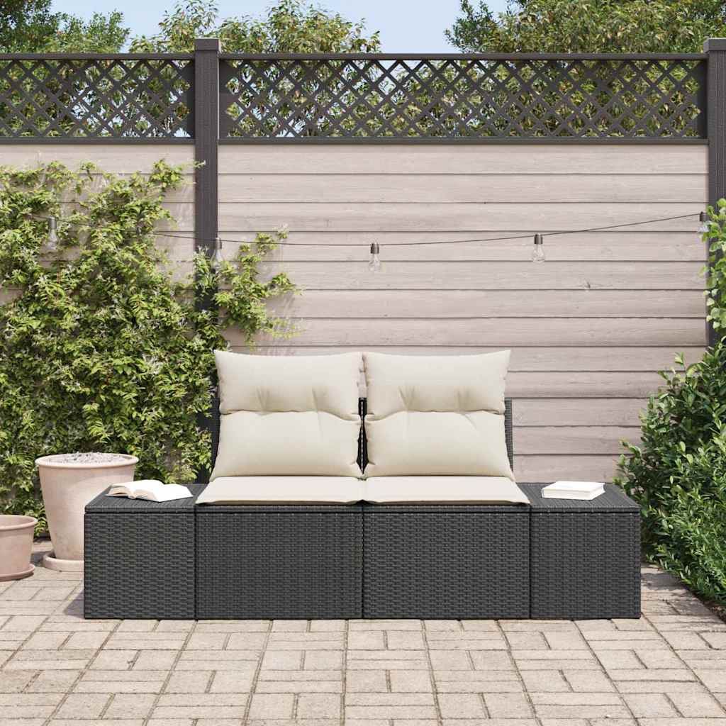 vidaXL 2-zits tuinbank met kussens in zwart van poly rattan