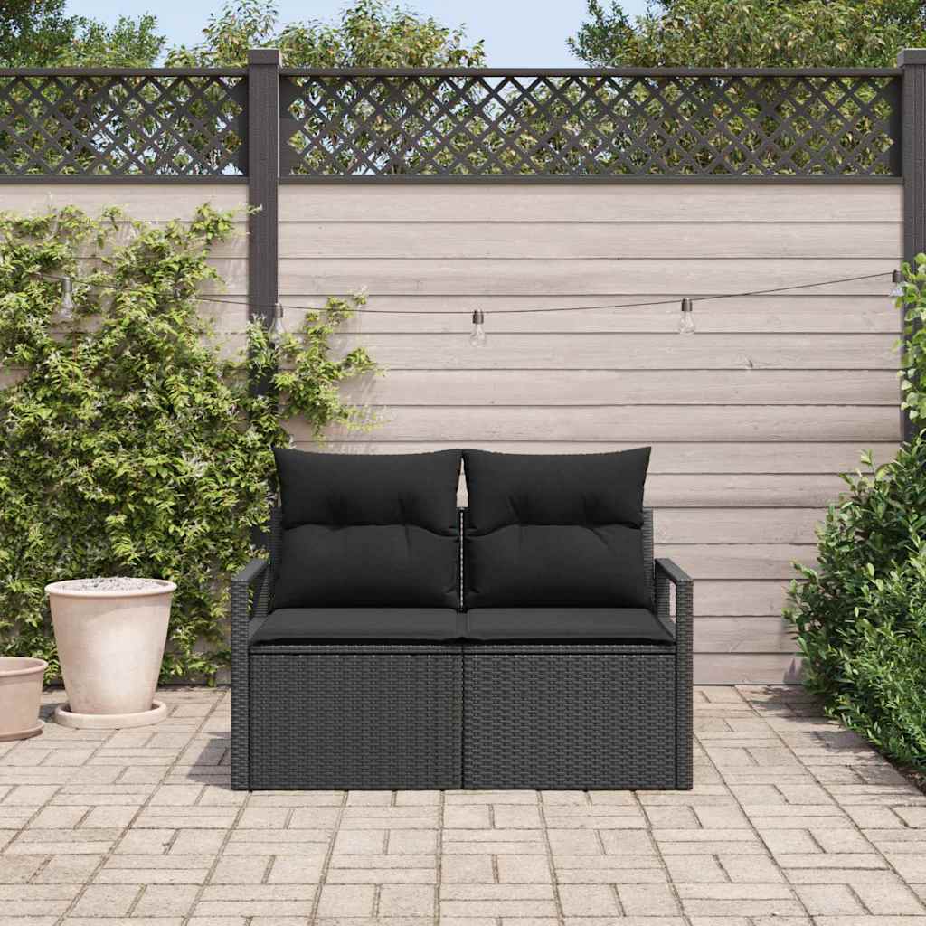 vidaXL 2-zits ligbed met opbergruimte en kussens in zwart poly rattan