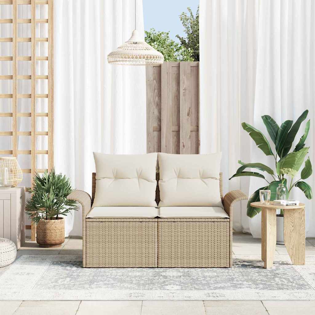 vidaXL 2-zits tuinbank met kussens in beige poly rattan