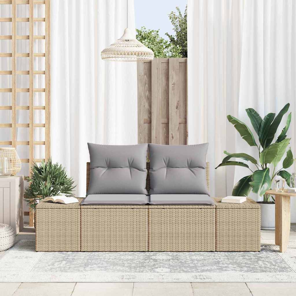 vidaXL 2-zits tuinbank met kussens in beige poly rattan