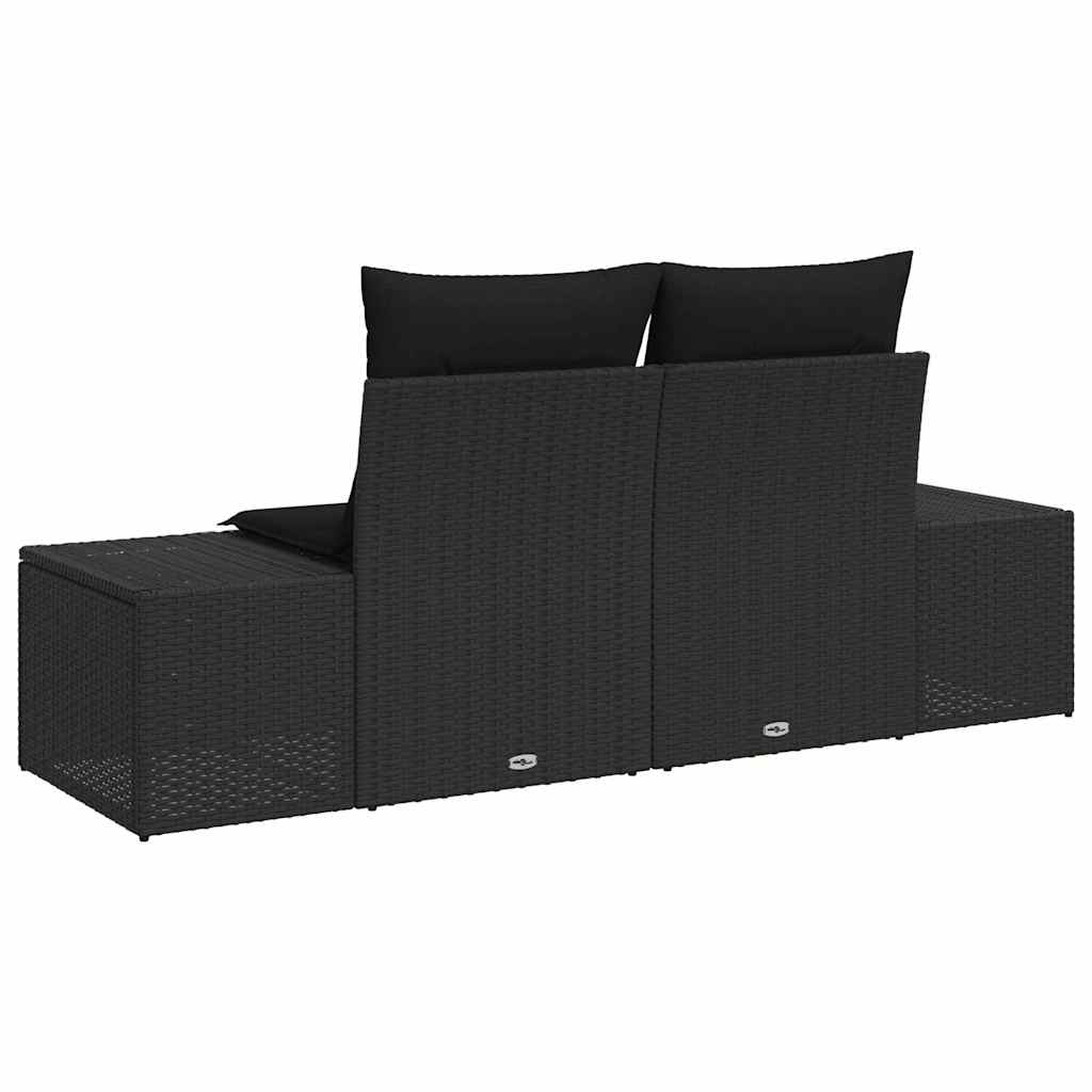 vidaXL 2-zits tuinbank met opbergruimte en kussens - Zwart poly rattan