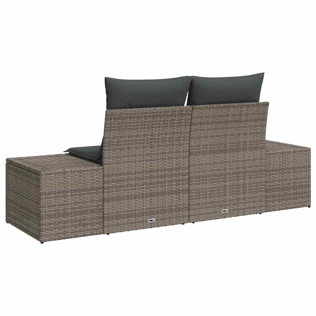 vidaXL 2-zits tuinbank met opbergruimte en kussens in grijs poly rattan