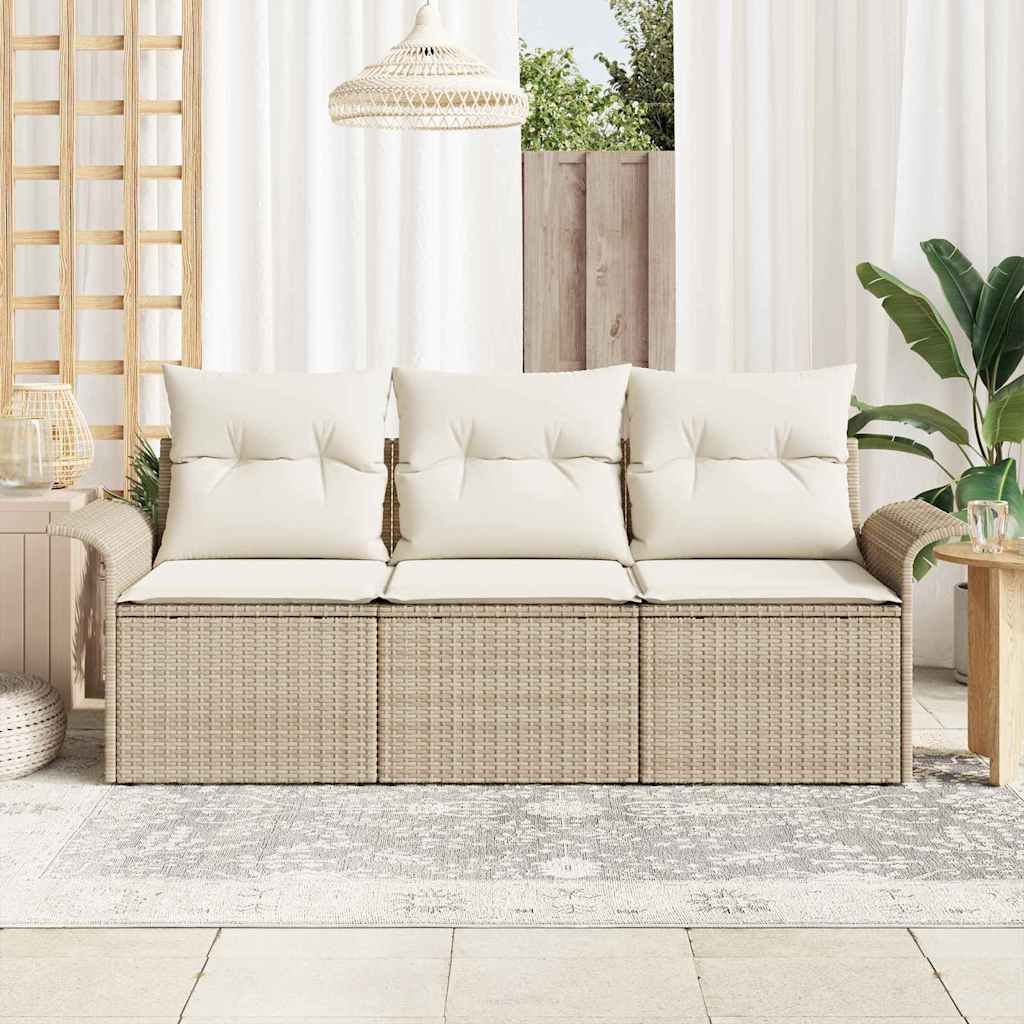 vidaXL 3-delige tuinbankset met kussens - Beige poly rattan