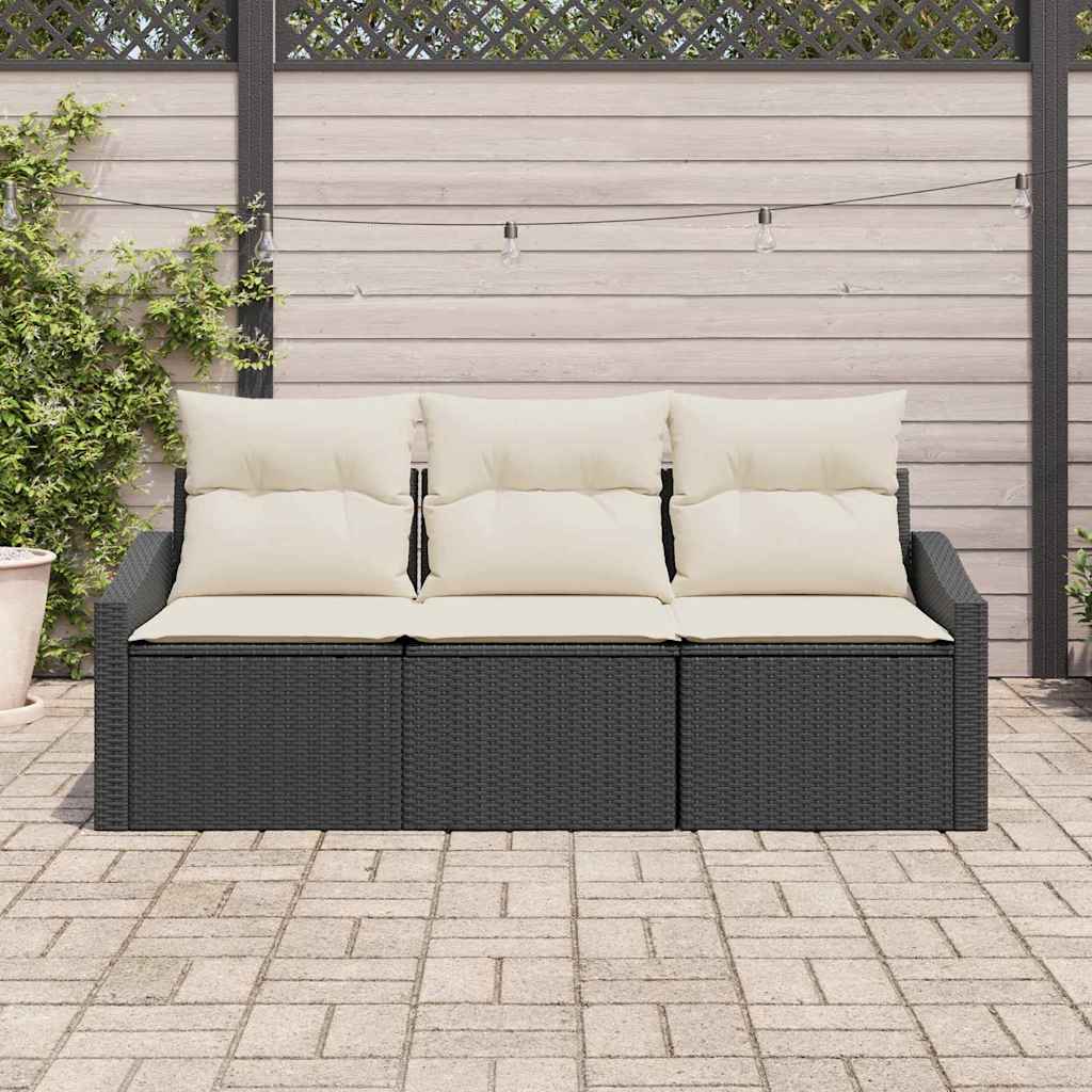 vidaXL 3-delige tuinstoelset met kussens - zwart poly rattan.
