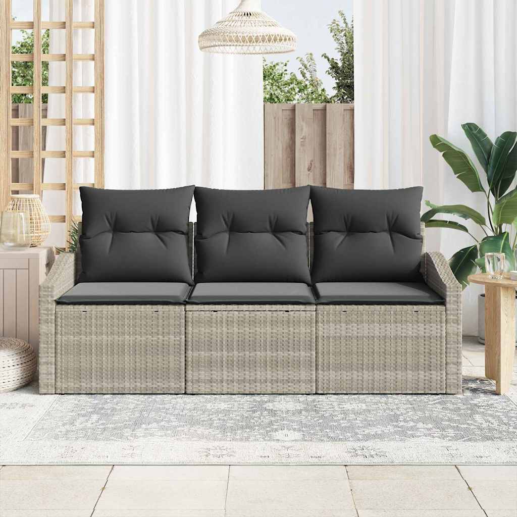 vidaXL 3-delige tuin eetset met kussens in lichtgrijs poly rattan