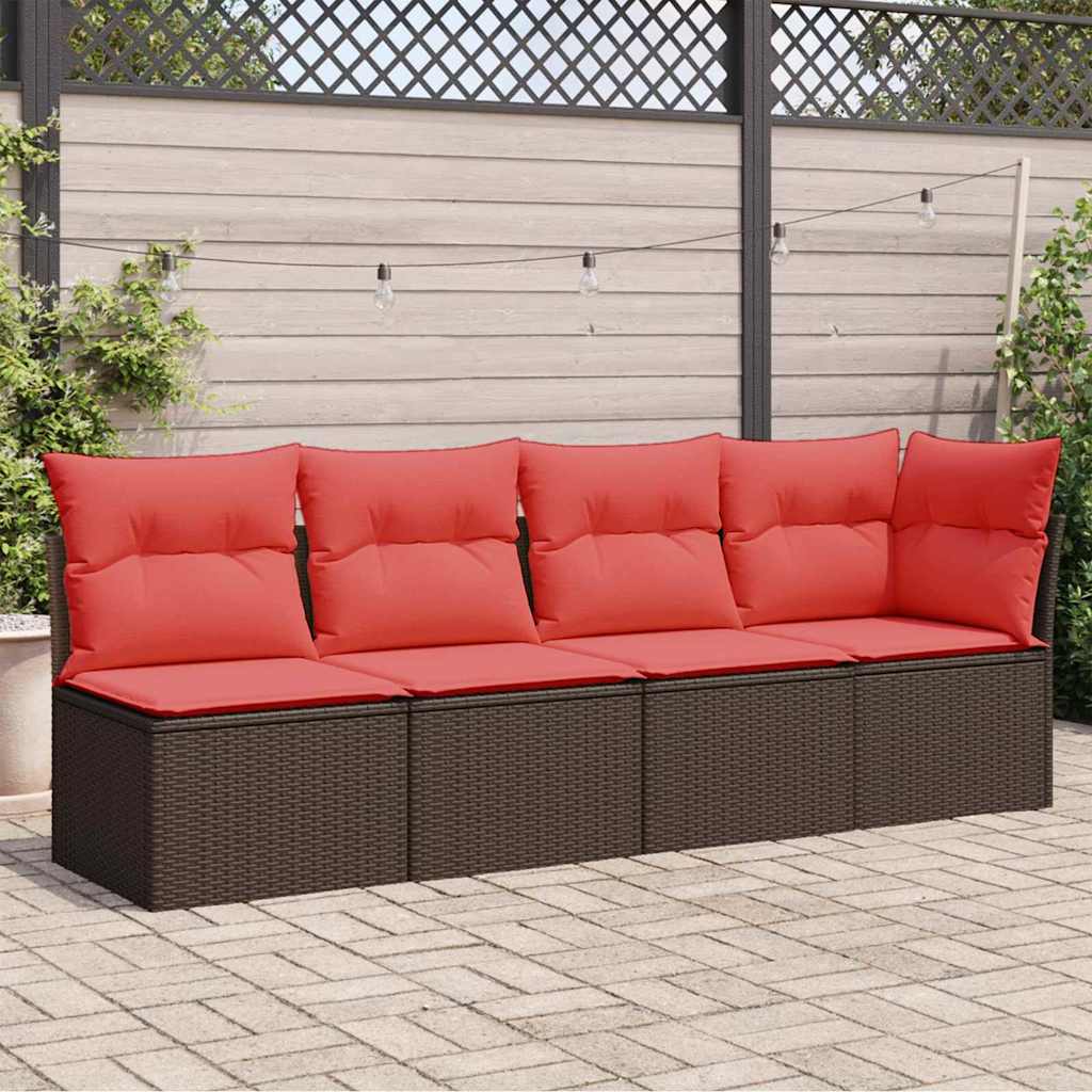vidaXL Tuinbank met kussens 4-zits poly rattan bruin