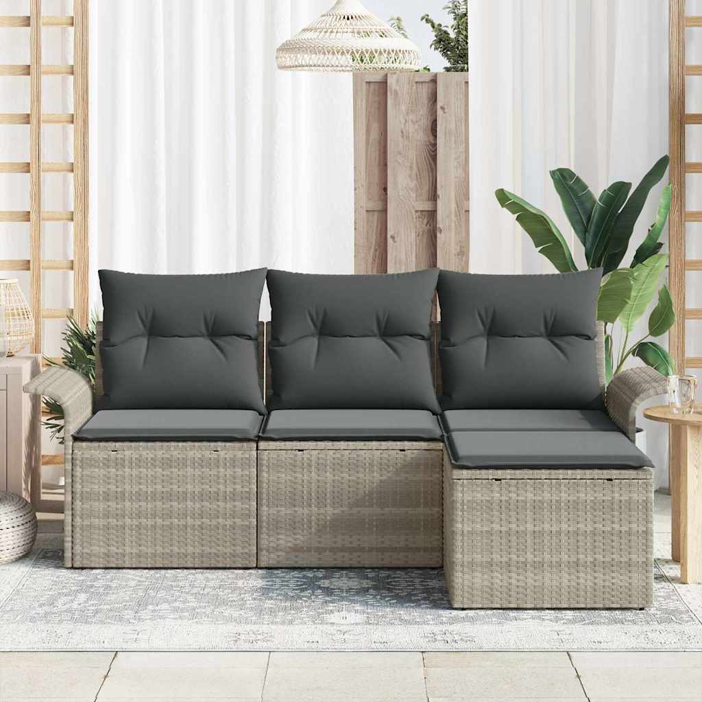 vidaXL 4-delige tuinsofa set met kussens in lichtgrijs poly rattan