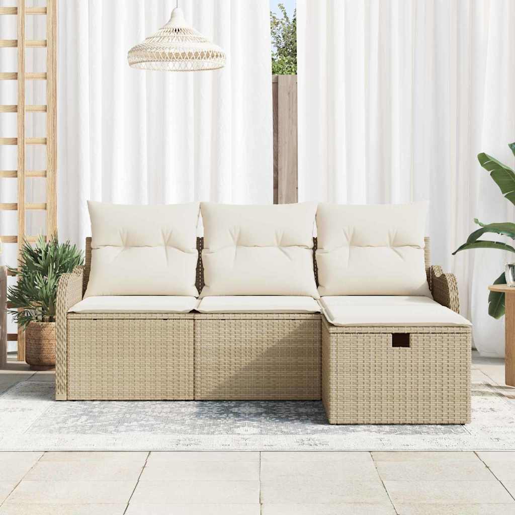 vidaXL 4-delige tuinzitset met kussens in beige poly rattan