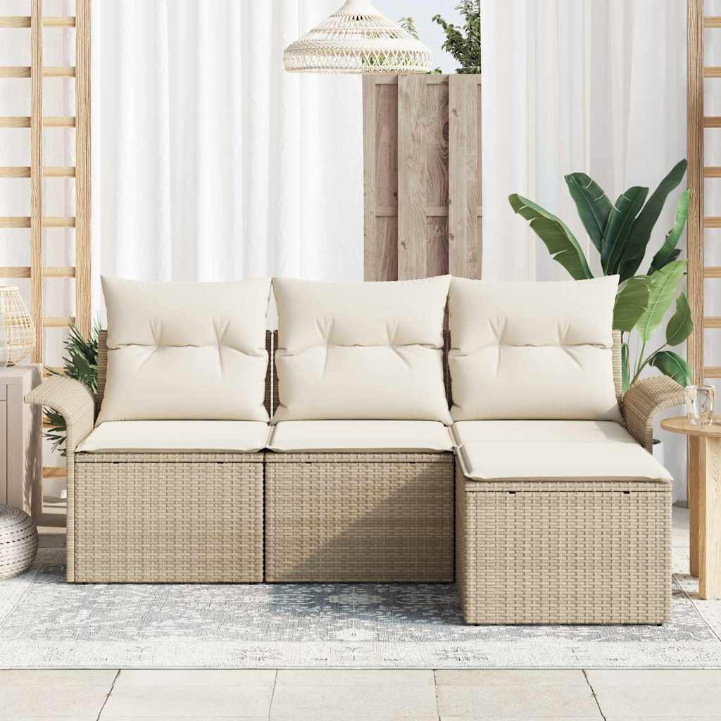 vidaXL 4-delige tuinset met kussens in beige poly rattan