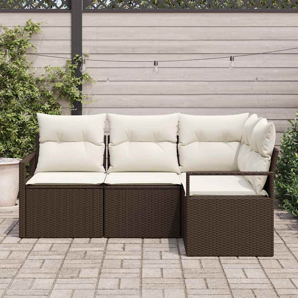 vidaXL 4-delige tuinbankset met kussens in bruin poly rattan
