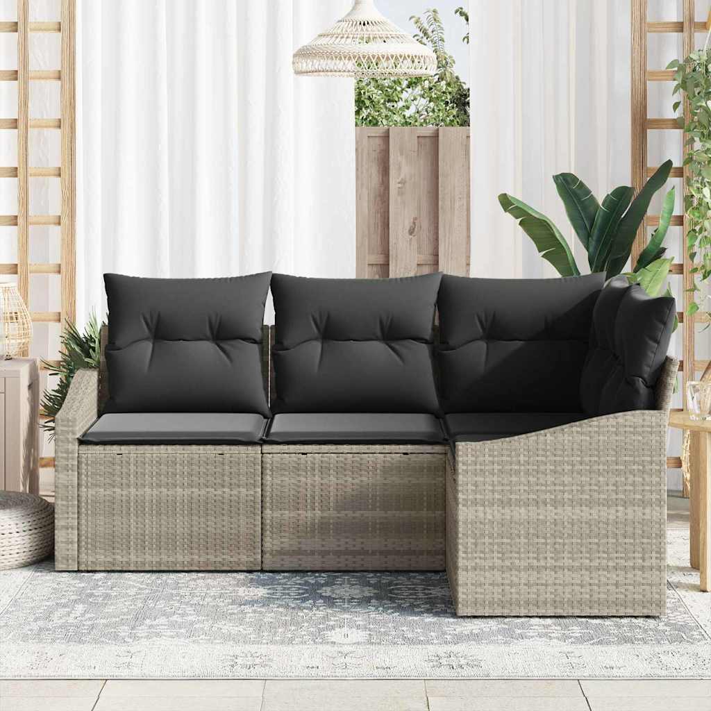 vidaXL 4-delige tuinset met kussens in lichtgrijs poly rattan