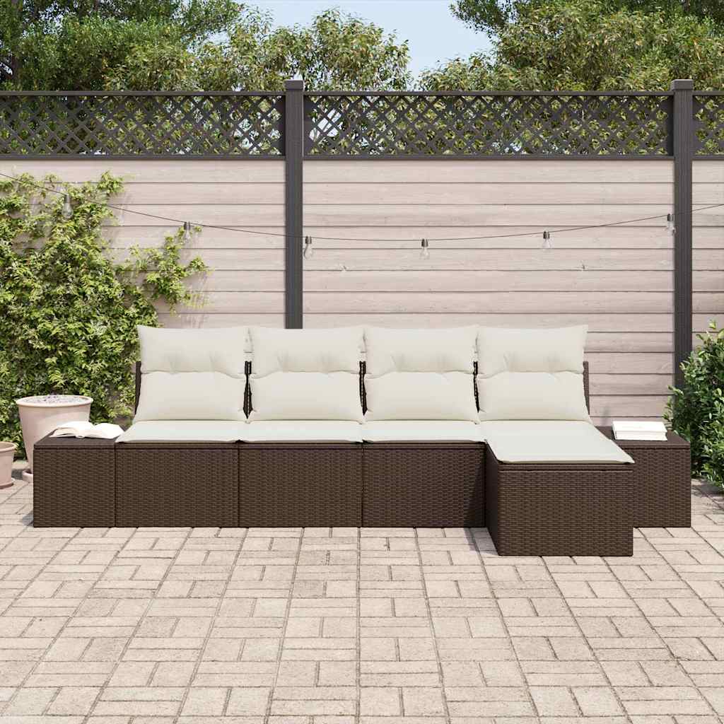 vidaXL 5-delige tuinset met kussens, bruine poly rattan