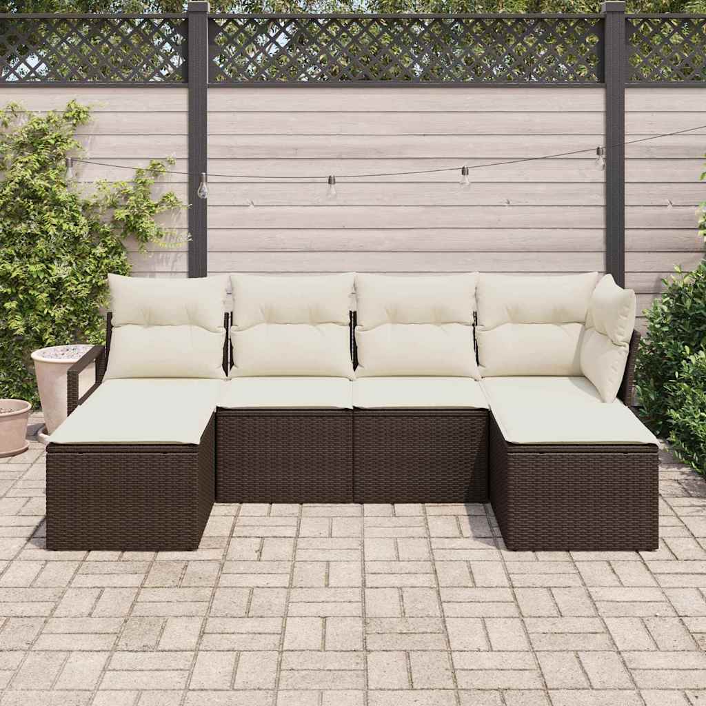 vidaXL 6-delige Tuinbankset met Kussens Bruin van Poly Rattan