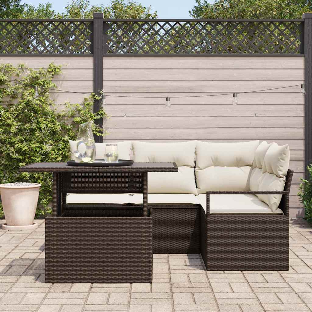 vidaXL 5-delige tuinsofa set met kussens in bruin poly rattan