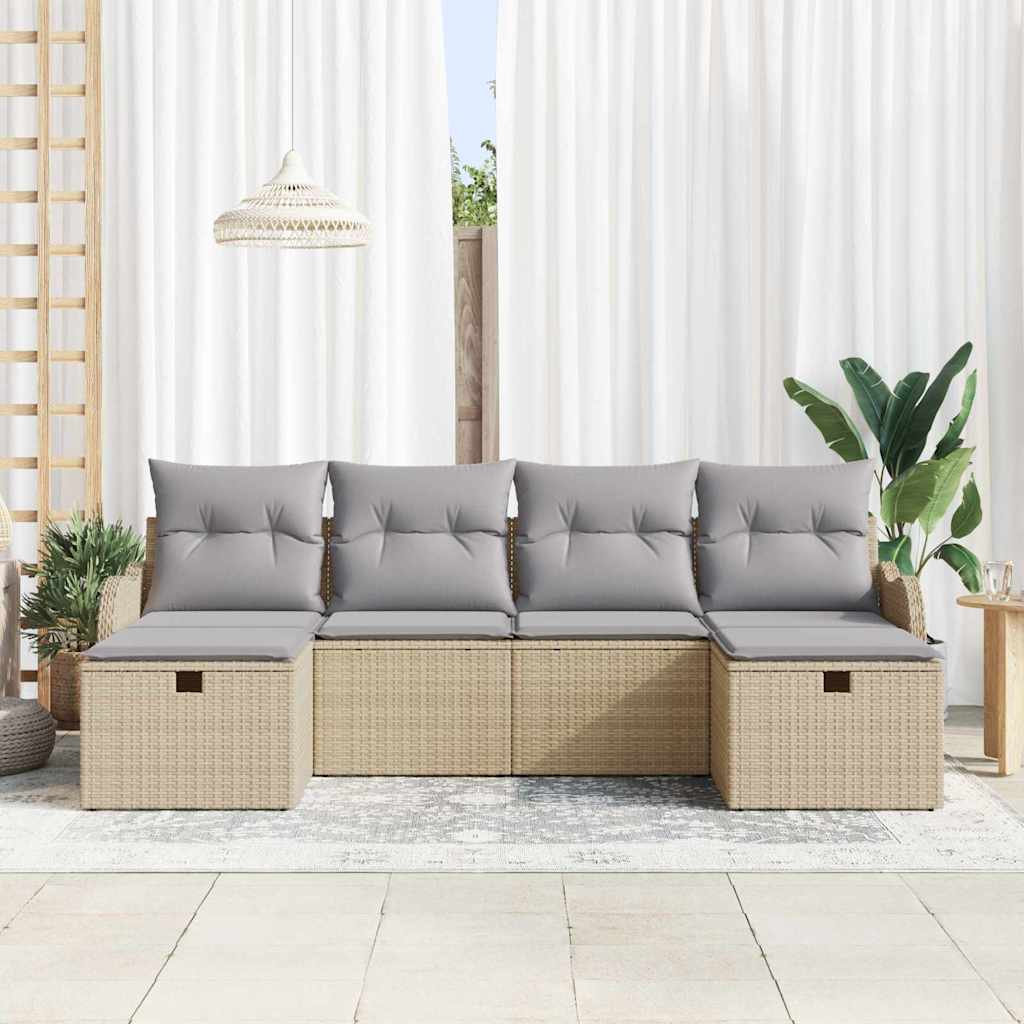 vidaXL 6-delige tuinsofa set met beige kussens van poly rattan
