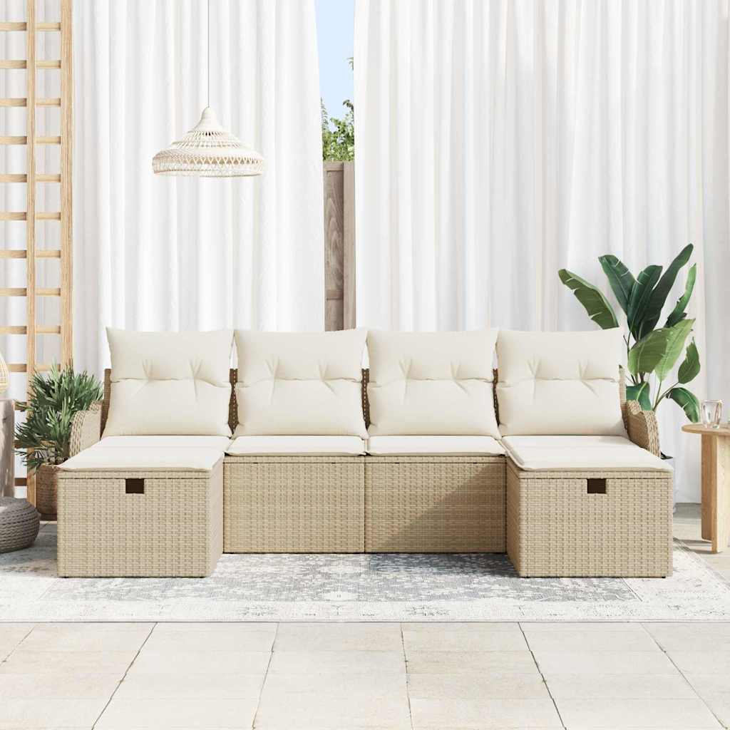 vidaXL 6-delige tuinsofa set met kussens in beige poly rattan