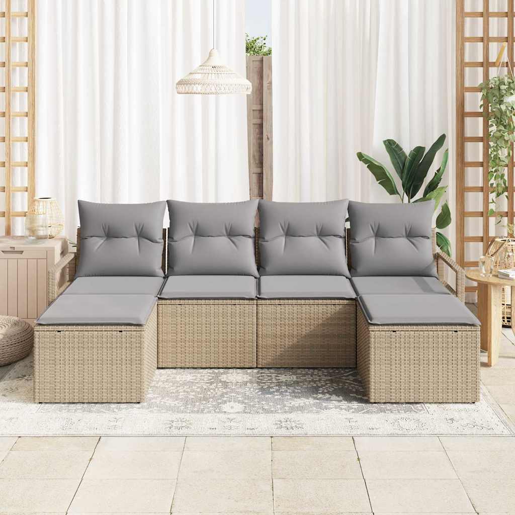 vidaXL 6-delige Tuinset met Kussens Beige van Poly Rattan