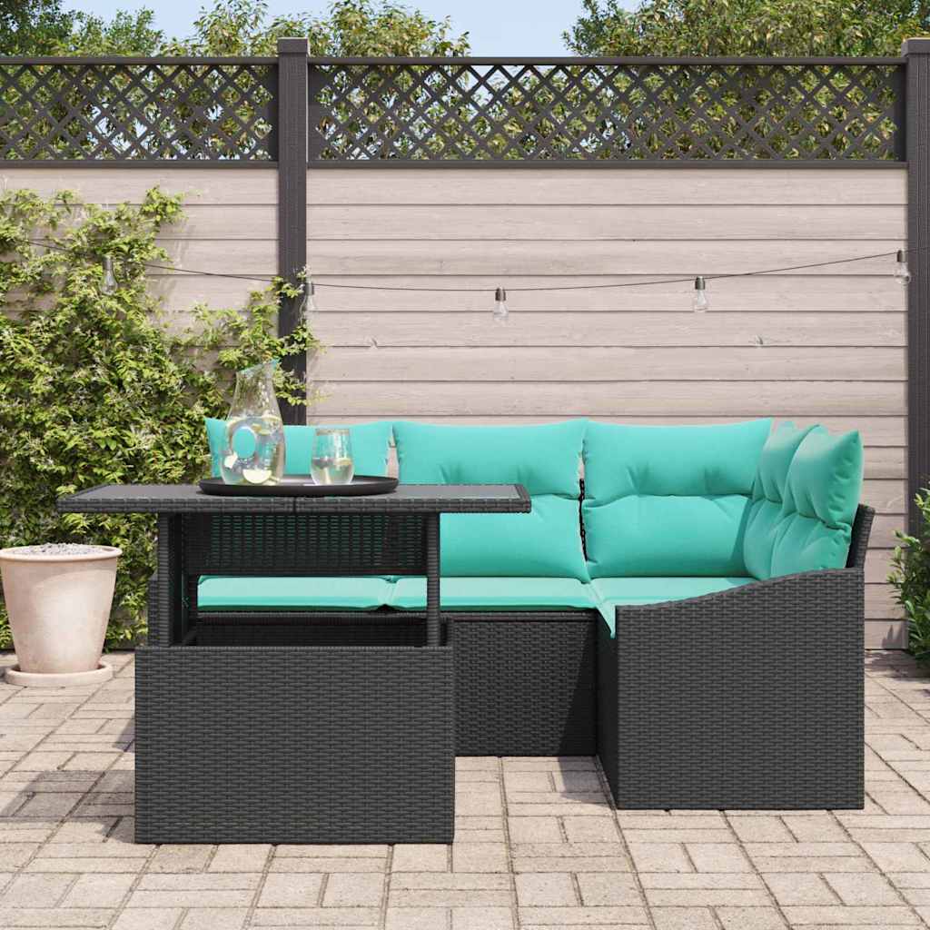 vidaXL 6-delige tuinbankset met kussens van zwart poly rattan