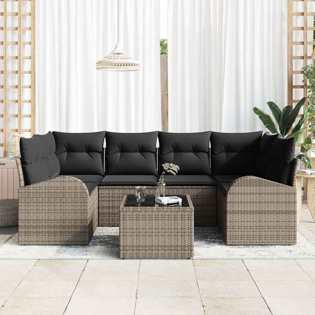 vidaXL 7-delige tuinsofa set met kussens in het grijs van poly rattan