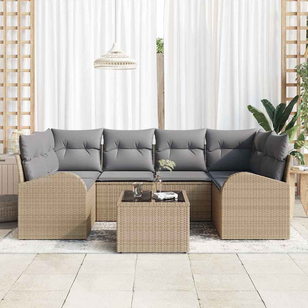 vidaXL 7-delige tuinsofa set met kussens in beige poly rattan