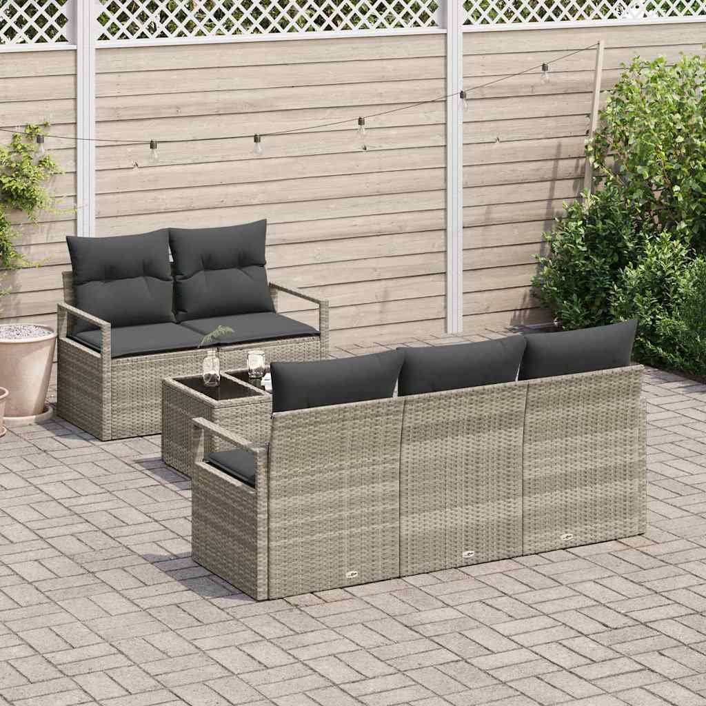 vidaXL 6-delige tuinsofa set met kussens lichtgrijs