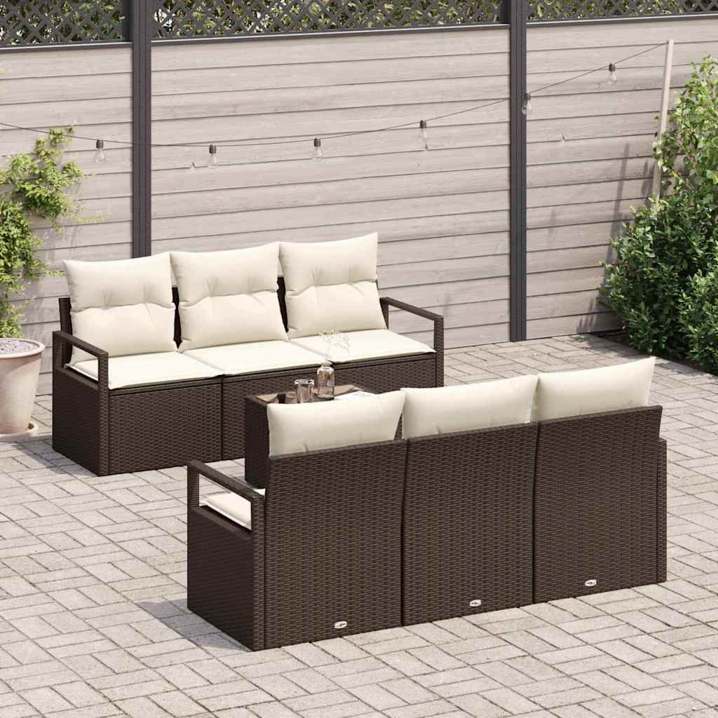 vidaXL 7-delige tuinsofa set met kussens in bruin poly rattan