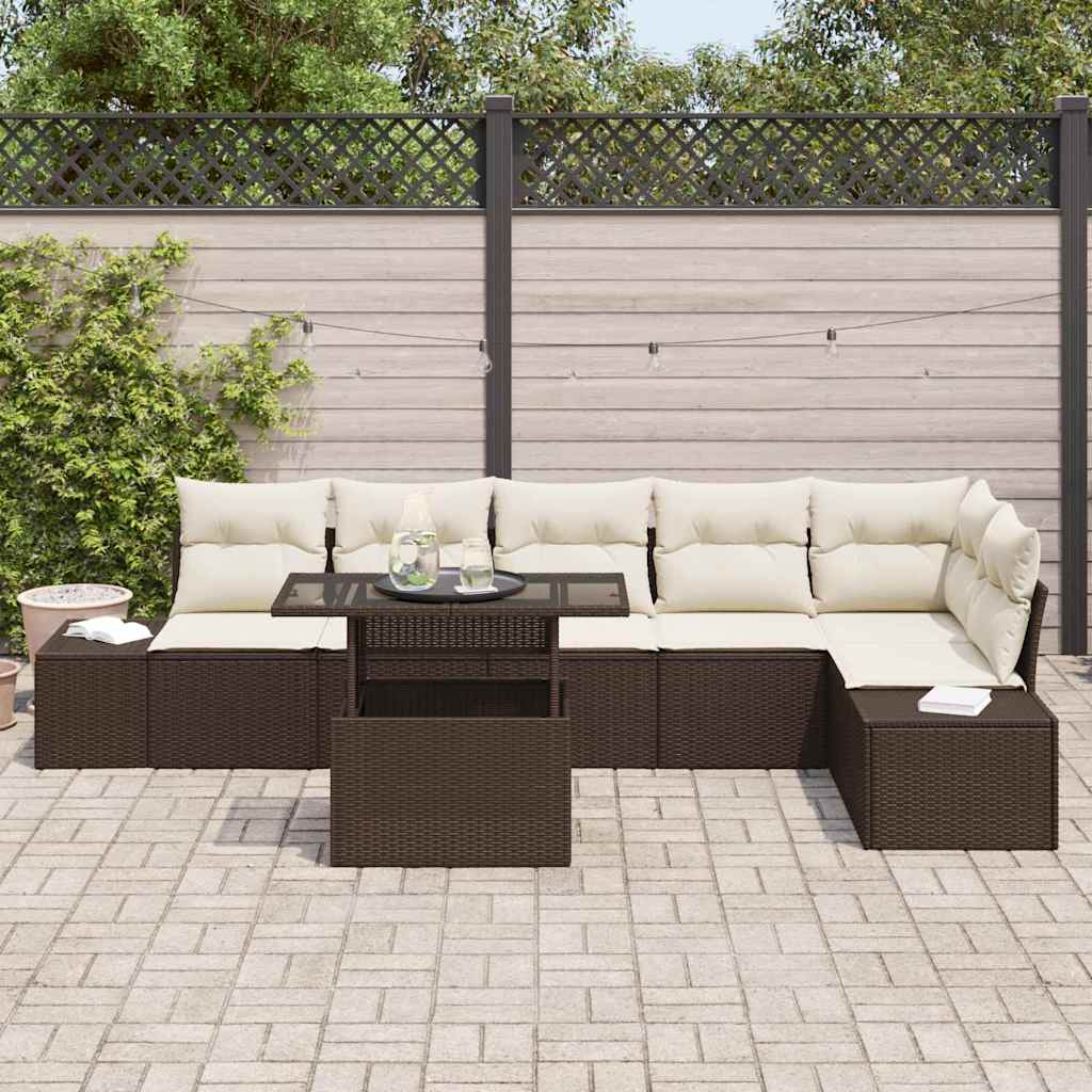 vidaXL 7-delige tuinsofaset met kussens in bruin poly rattan