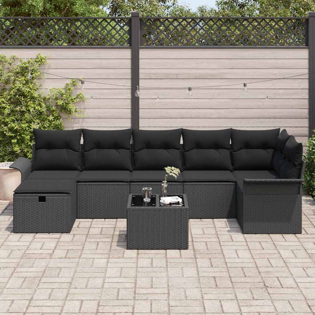 vidaXL 8-delige tuinsofa set met kussens in zwart poly rattan