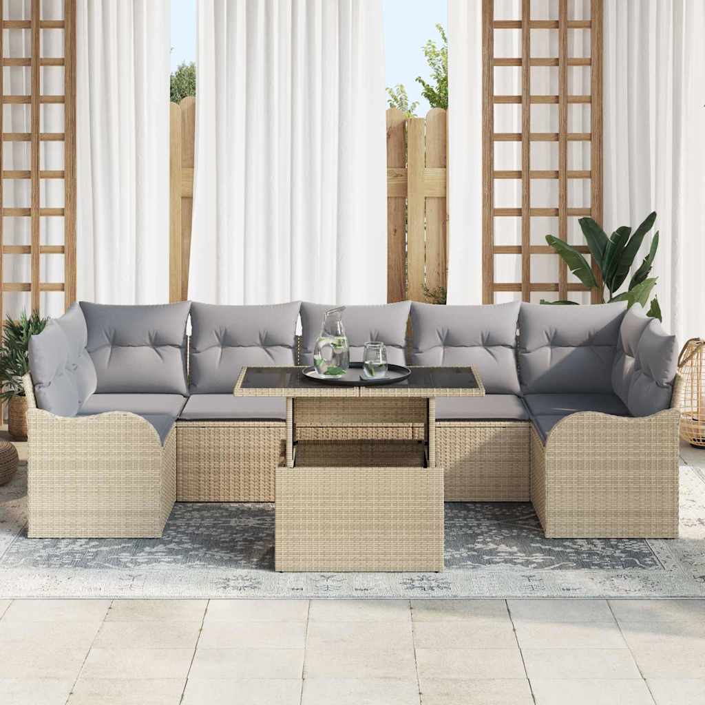 vidaXL 8-delige tuinsofa set met kussens in beige poly rattan