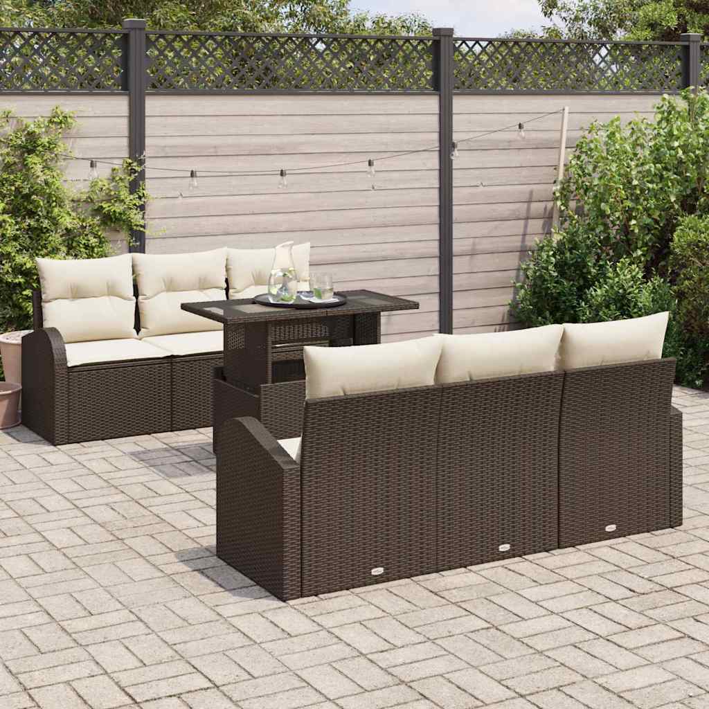 vidaXL 7-delige tuinsofa set met kussens in bruin poly rattan