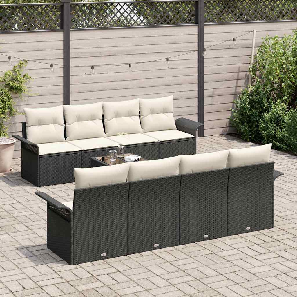vidaXL 9-delige tuinsofa set met kussens zwart poly rattan