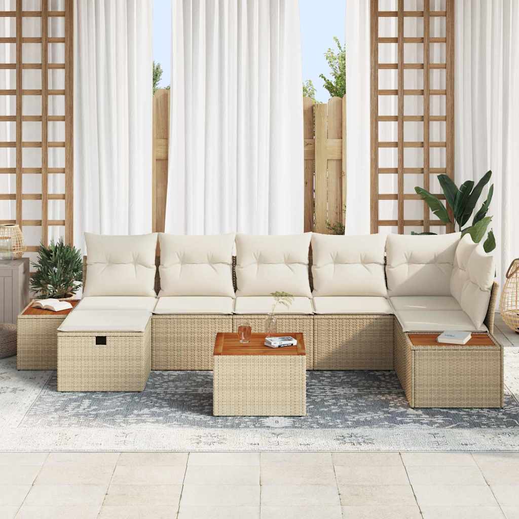 vidaXL 8-delige tuinsofa set met kussens in beige poly rattan