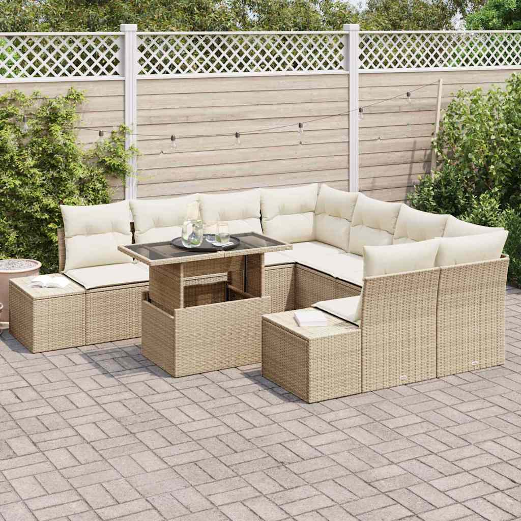 vidaXL 9-delige tuinzitset met kussens in het beige van poly rattan