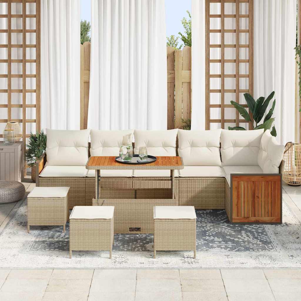 vidaXL 10-delige Tuinbankenset met kussens poly rattan acacia beige