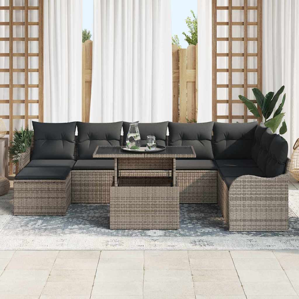 vidaXL 9-delige tuinbankset met kussens in grijs poly rattan