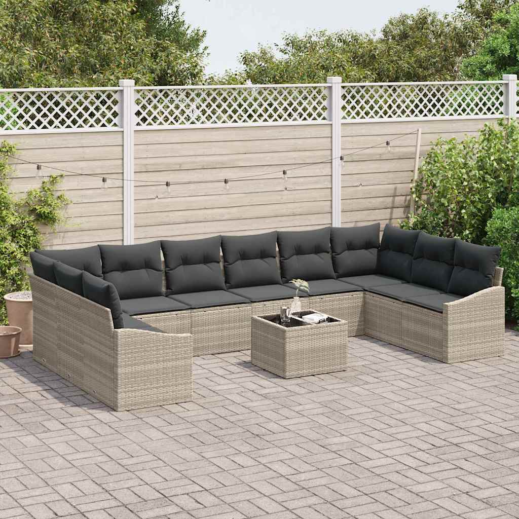 vidaXL 11-delige tuinset met kussens van grijze poly rattan