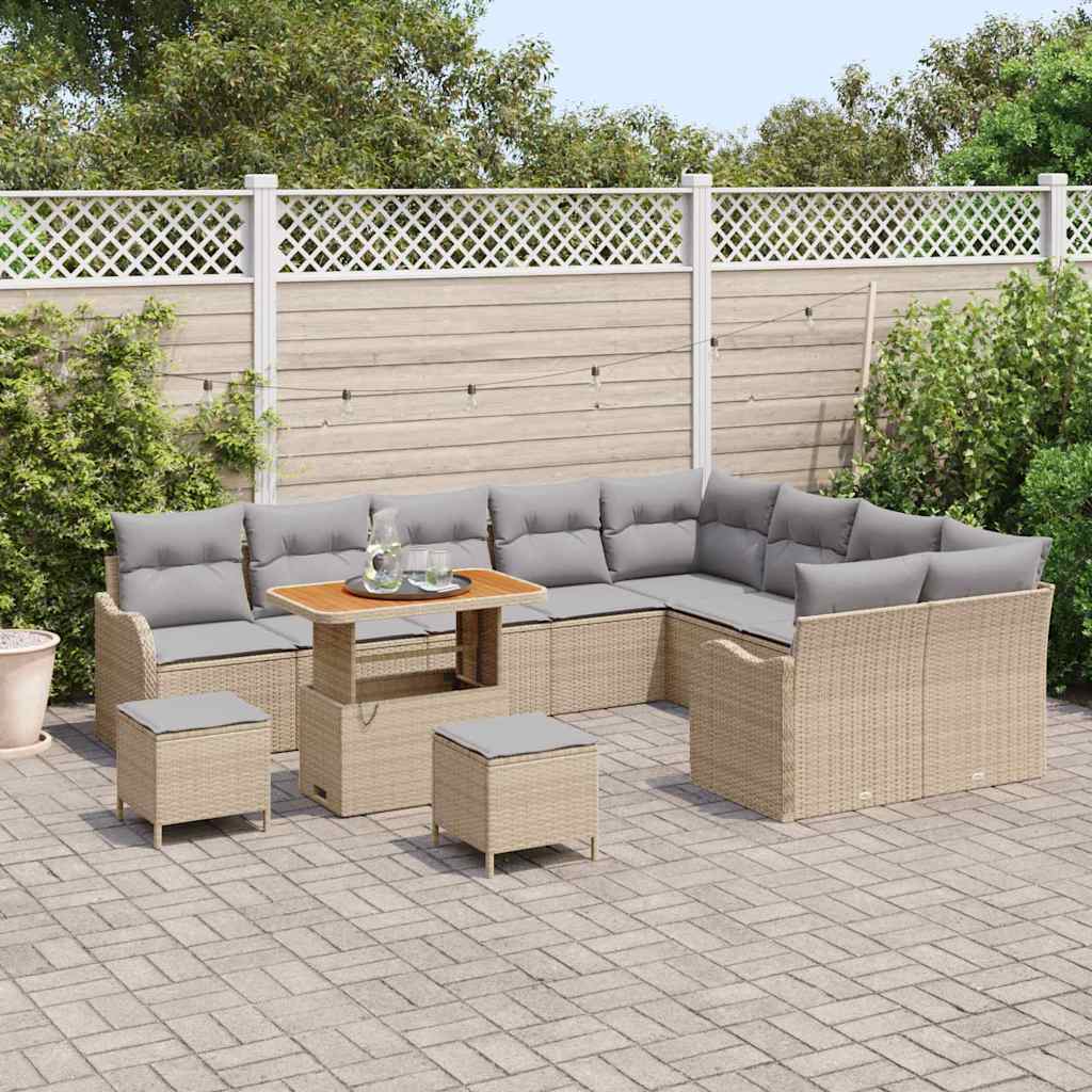 vidaXL 12-delige Tuinbankenset met kussens poly rattan acacia beige