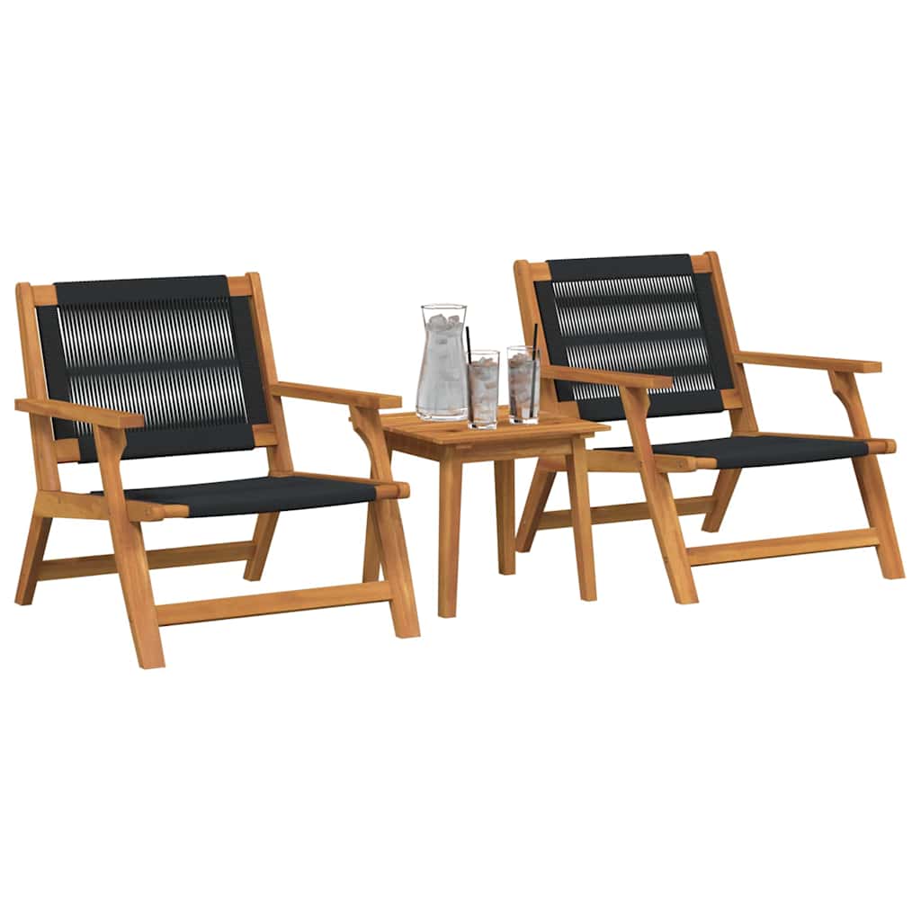 vidaXL Tuinstoelen met Tafeltje 3 Stuks Zwart Massief Acaciahout