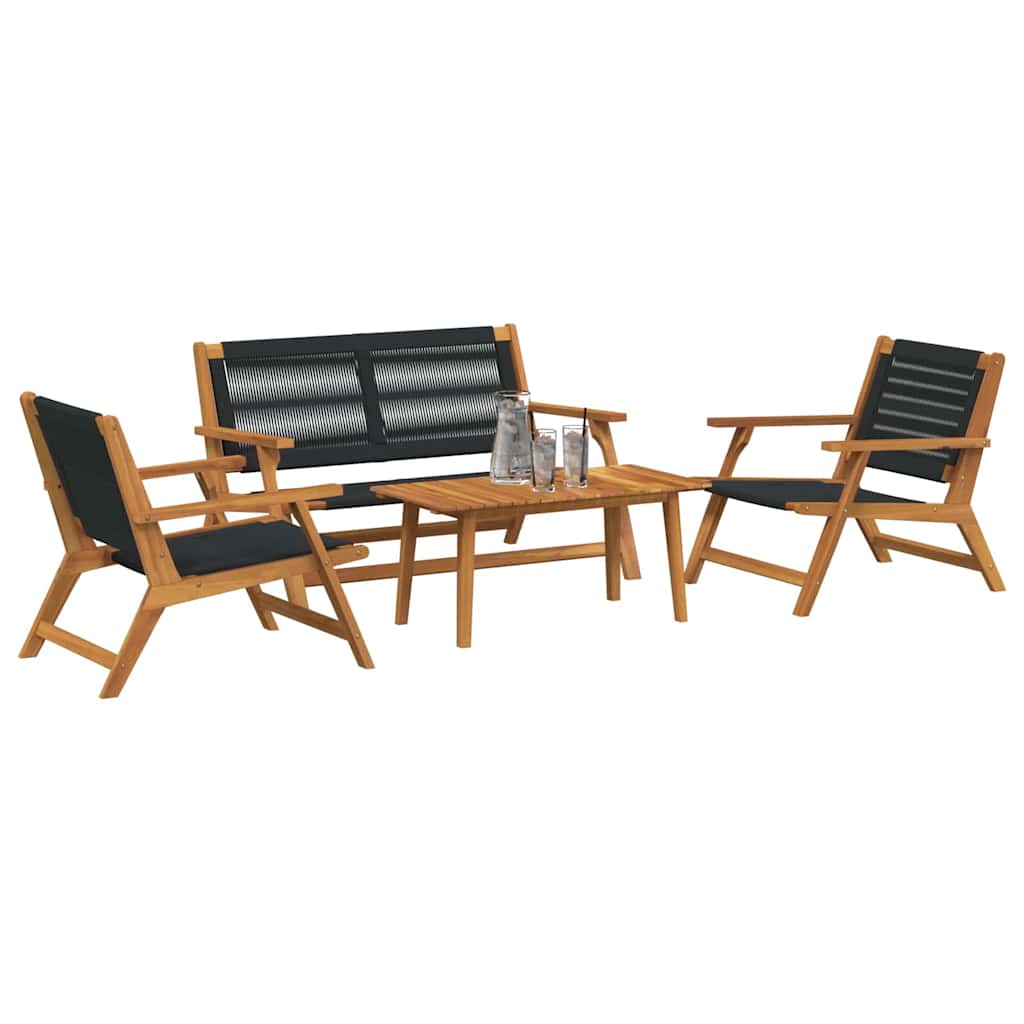 vidaXL Tuinstoelen met Tafel 4 Stuks Zwart van Massief Acaciahout