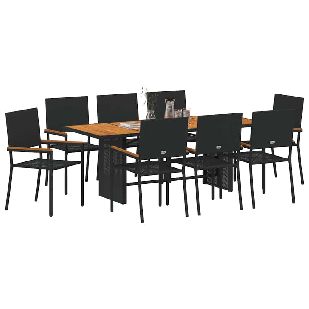 vidaXL 9-delige tuinset zwart poly rattan