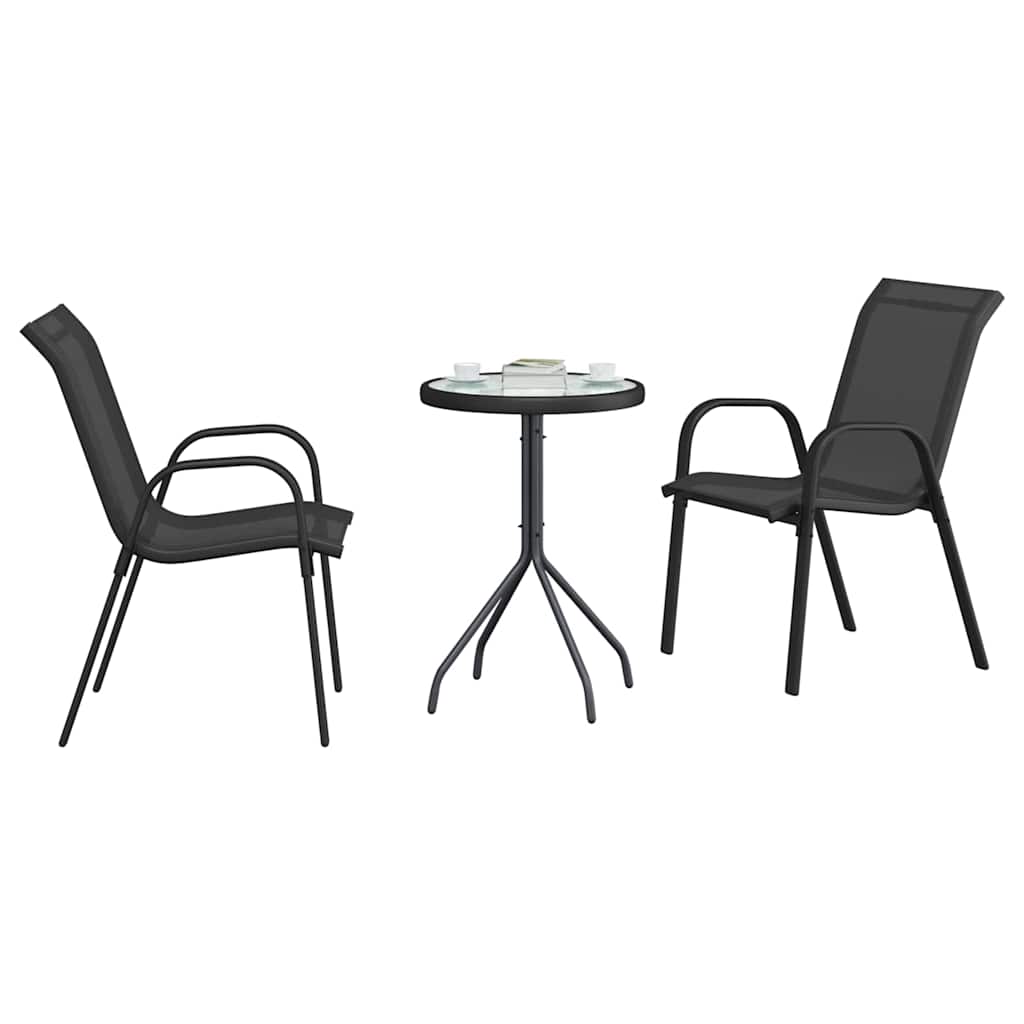 vidaXL 3-delige Bistro Set - Zwarte textilene en staal