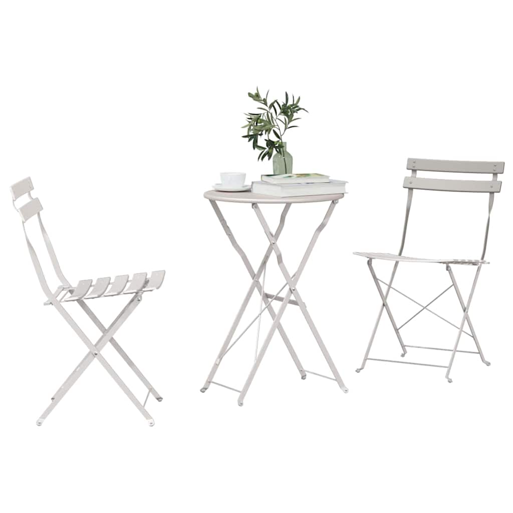 vidaXL 3-delige Beige Stalen Opvouwbare Bistro Set