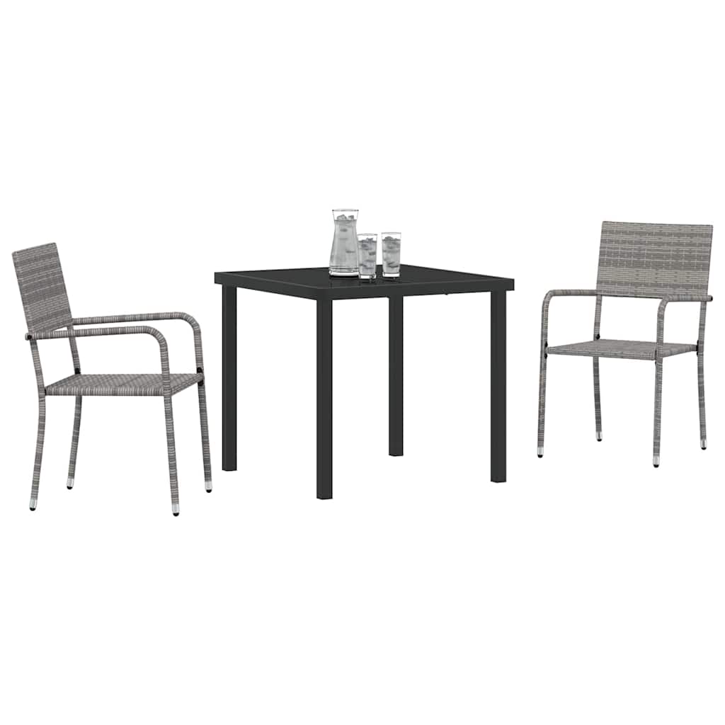 vidaXL 3 Delige Tuin Eettafel Set Grijs Poly Rattan