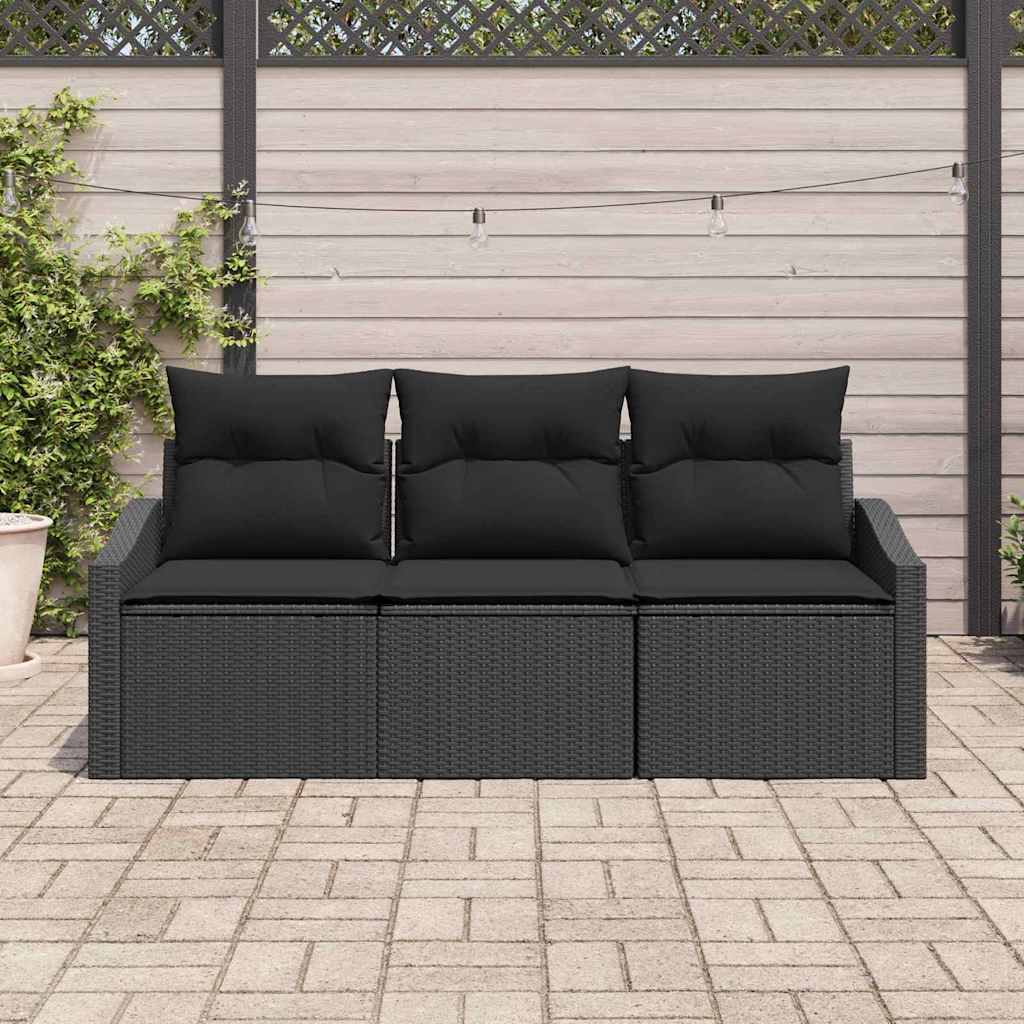 vidaXL 3-delige tuinsofa set met kussens, zwart poly rattan