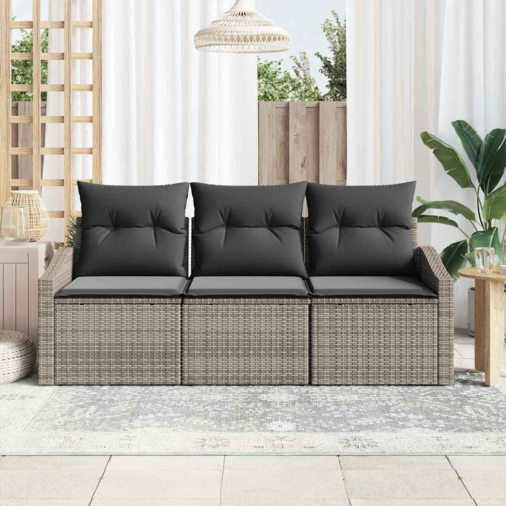 vidaXL 3-delige tuinsofa set met kussens in het grijs van poly riet