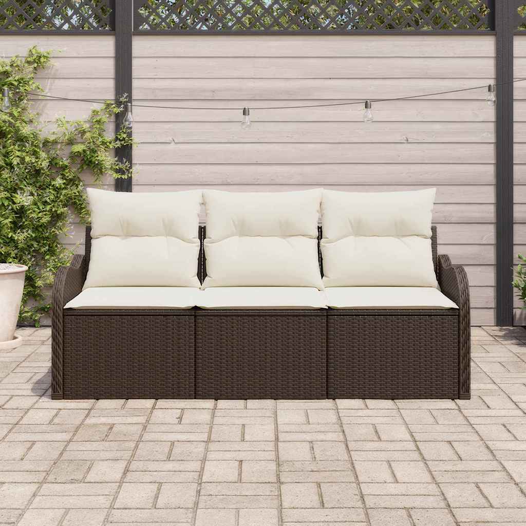 vidaXL 3-delige tuinsofa set met kussens in bruin poly rattan